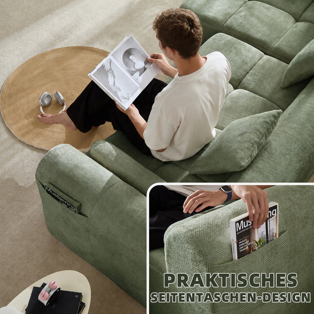 Canapé modulable en forme de L, canapé nuage en tissu chenille, canapé paresseux, combinaison libre, canapé bloc sans assemblage, siège profond, canapé de sol avec poche latérale pour salon et appartement.