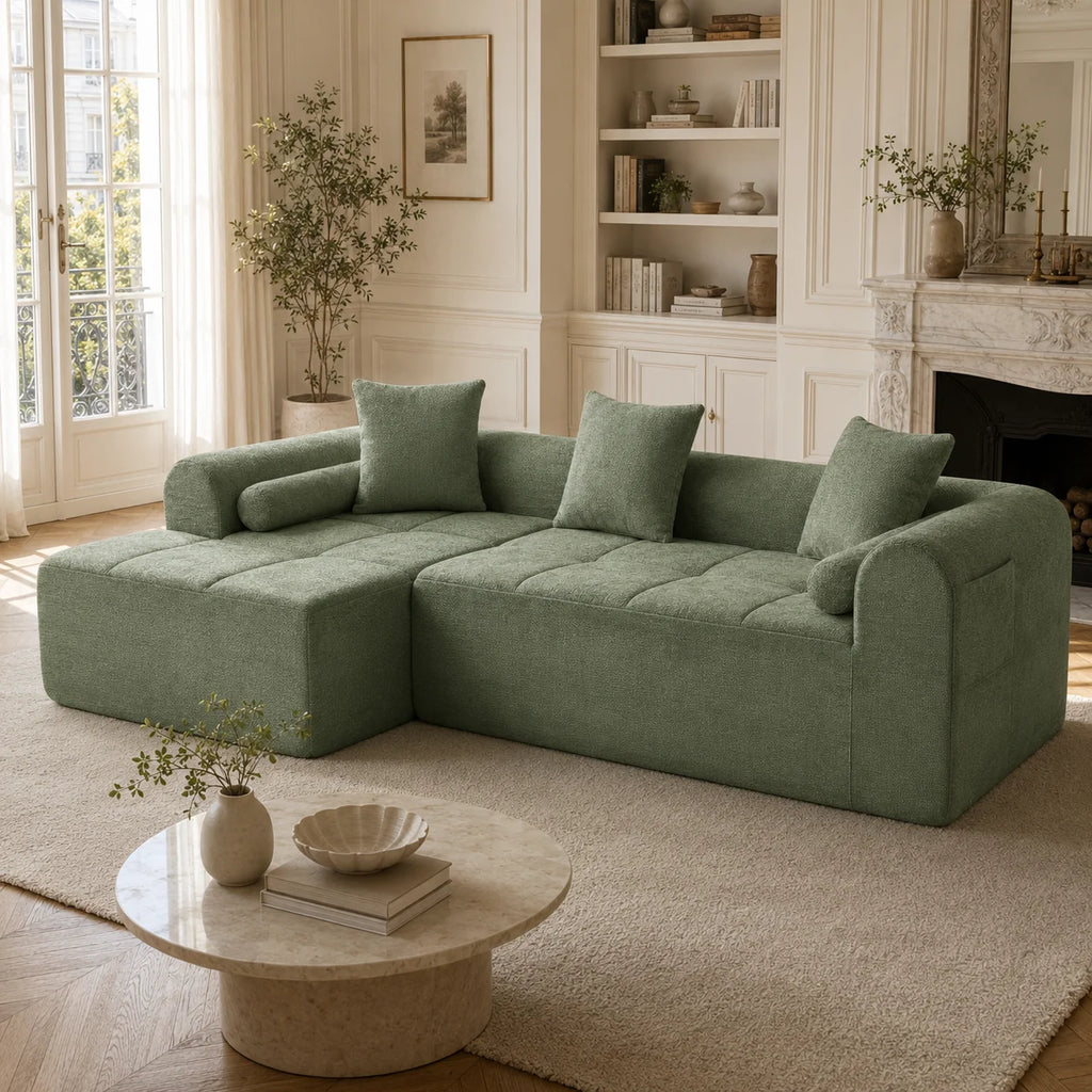 Canapé modulable en forme de L, canapé nuage en tissu chenille, canapé paresseux, combinaison libre, canapé bloc sans assemblage, siège profond, canapé de sol avec poche latérale pour salon et appartement.