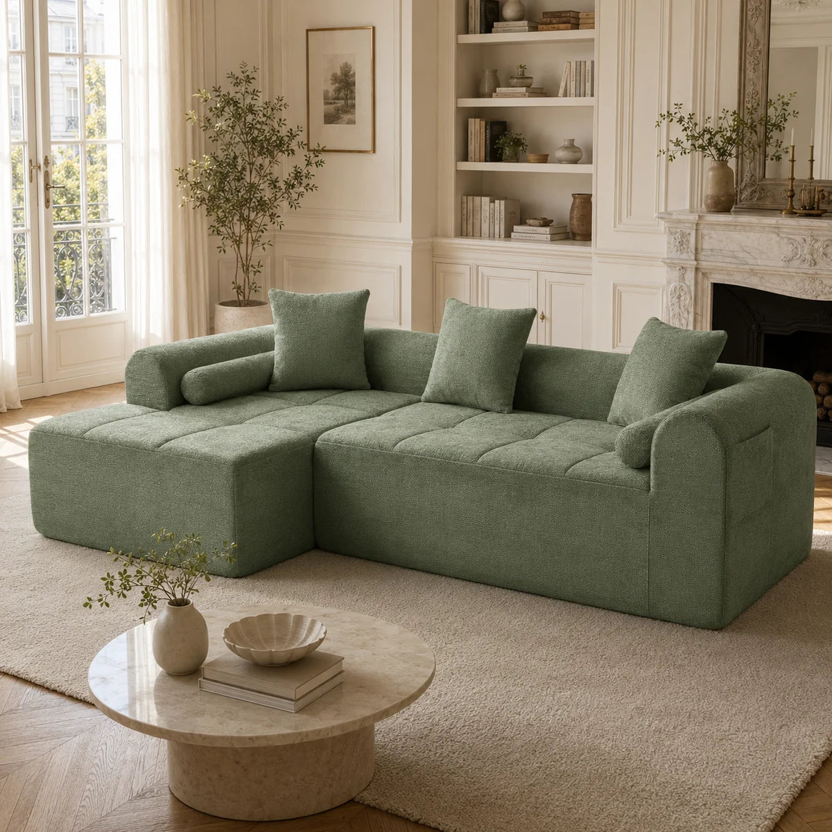 Canapé modulable en forme de L, canapé nuage en tissu chenille, canapé paresseux, combinaison libre, canapé bloc sans assemblage, siège profond, canapé de sol avec poche latérale pour salon et appartement.