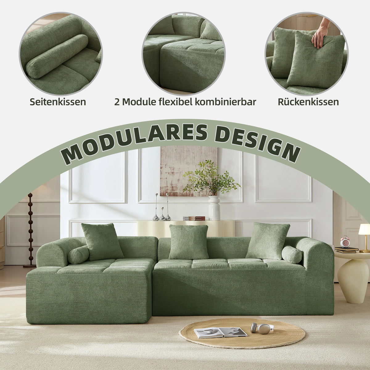Canapé modulable en forme de L, canapé nuage en tissu chenille, canapé paresseux, combinaison libre, canapé bloc sans assemblage, siège profond, canapé de sol avec poche latérale pour salon et appartement.