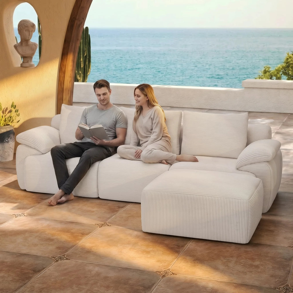 Canapé modulaire, canapé d’angle en forme de L avec ottoman, rembourrage en mousse à haute densité, assise spacieuse, canapé pour salon, tissu en velours côtelé, mobilier moderne pour la maison, idéal pour un salon