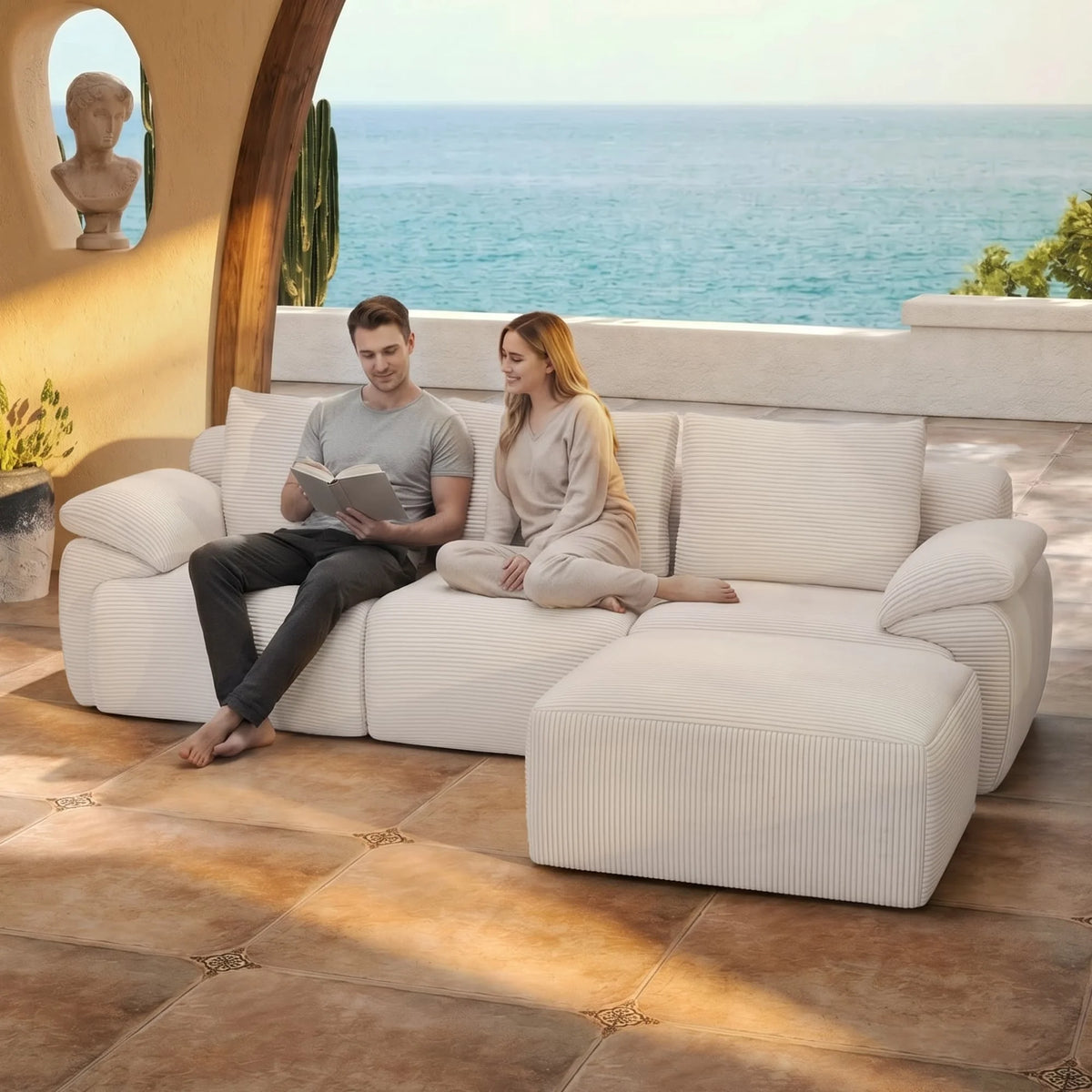 Canapé modulaire, canapé d’angle en forme de L avec ottoman, rembourrage en mousse à haute densité, assise spacieuse, canapé pour salon, tissu en velours côtelé, mobilier moderne pour la maison, idéal pour un salon