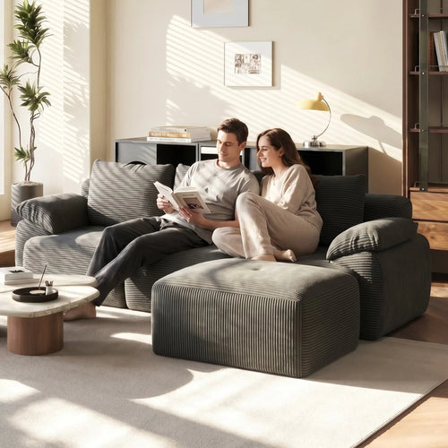 Canapé modulaire, canapé d’angle en forme de L avec ottoman, rembourrage en mousse à haute densité, assise spacieuse, canapé pour salon, tissu en velours côtelé, mobilier moderne pour la maison, idéal pour un salon