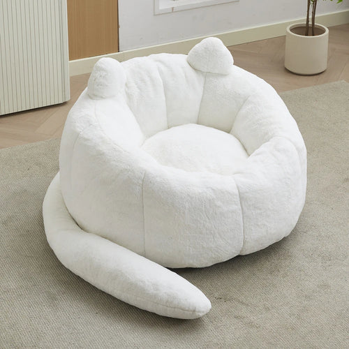 Canapé en forme de chat avec long pouf pour adultes, sans installation, adapté à divers environnements tels que le salon, la chambre à coucher, etc. Détendez-vous et profitez de la vie, blanc.
