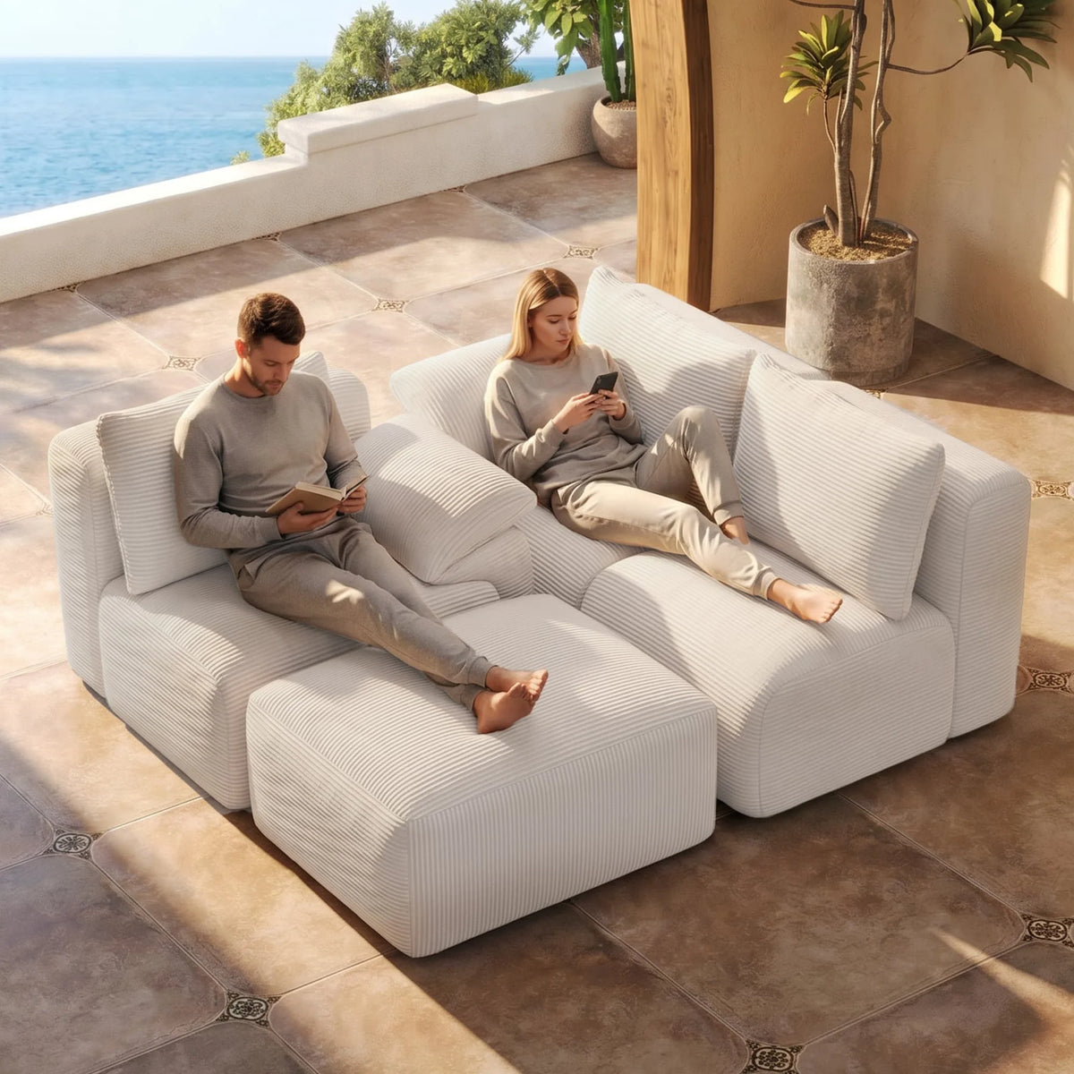 Canapé modulaire, canapé d’angle en forme de L avec ottoman, rembourrage en mousse à haute densité, assise spacieuse, canapé pour salon, tissu en velours côtelé, mobilier moderne pour la maison, idéal pour un salon