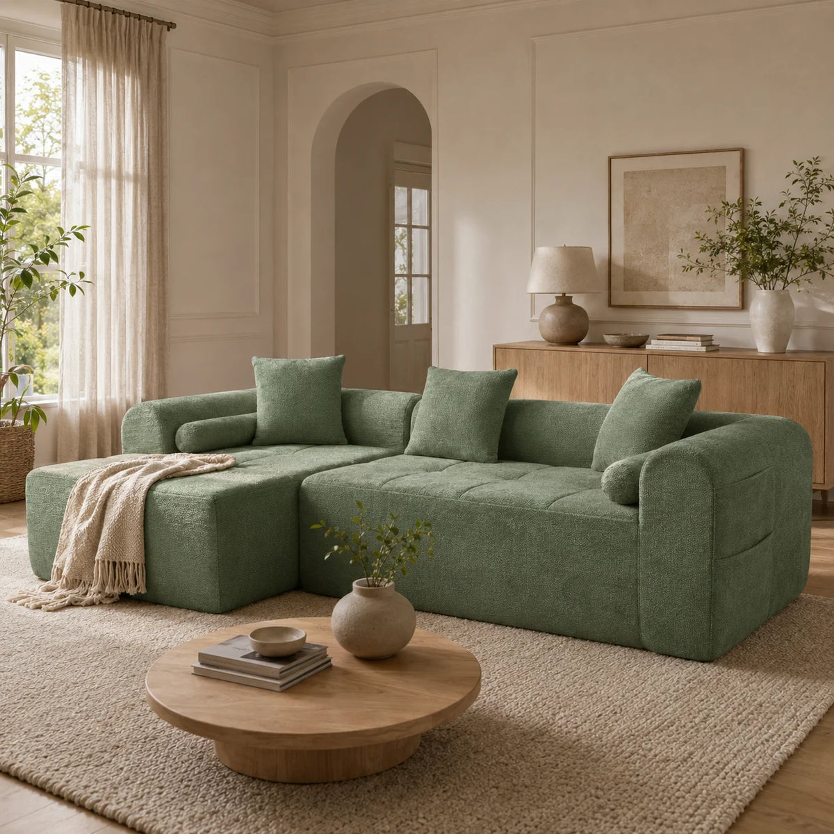 Canapé modulable en forme de L, canapé nuage en tissu chenille, canapé paresseux, combinaison libre, canapé bloc sans assemblage, siège profond, canapé de sol avec poche latérale pour salon et appartement.