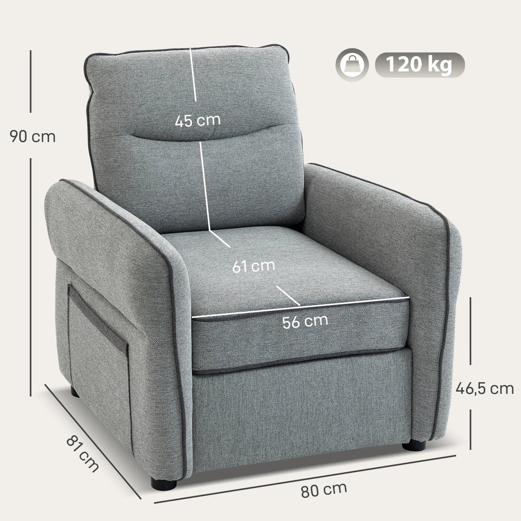 HOMCOM Fauteuil de salon en velours égyptien 80 cm, assise et dossier rembourrés, poche latérale, style contemporain, sofa pour