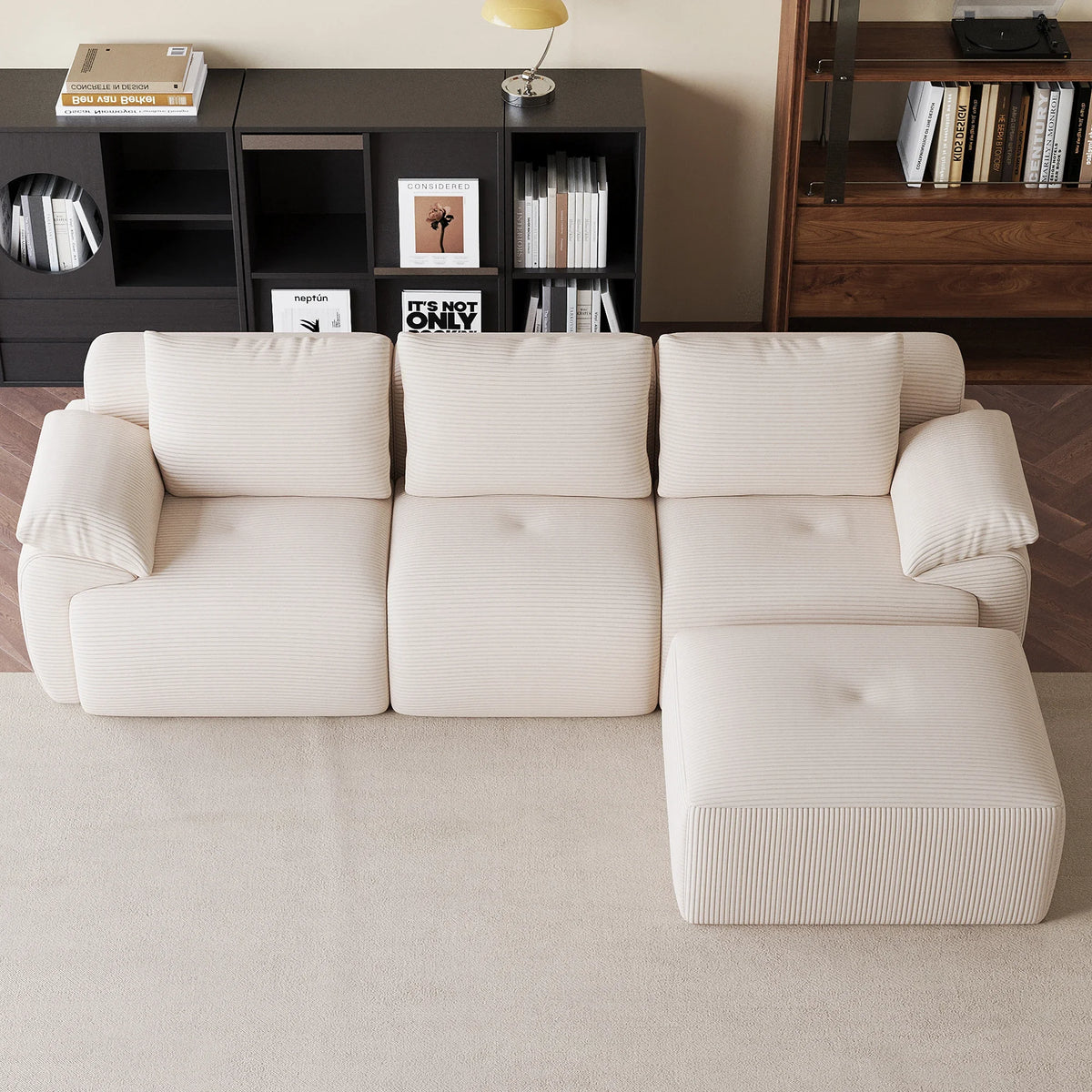 Canapé modulaire, canapé d’angle en forme de L avec ottoman, rembourrage en mousse à haute densité, assise spacieuse, canapé pour salon, tissu en velours côtelé, mobilier moderne pour la maison, idéal pour un salon