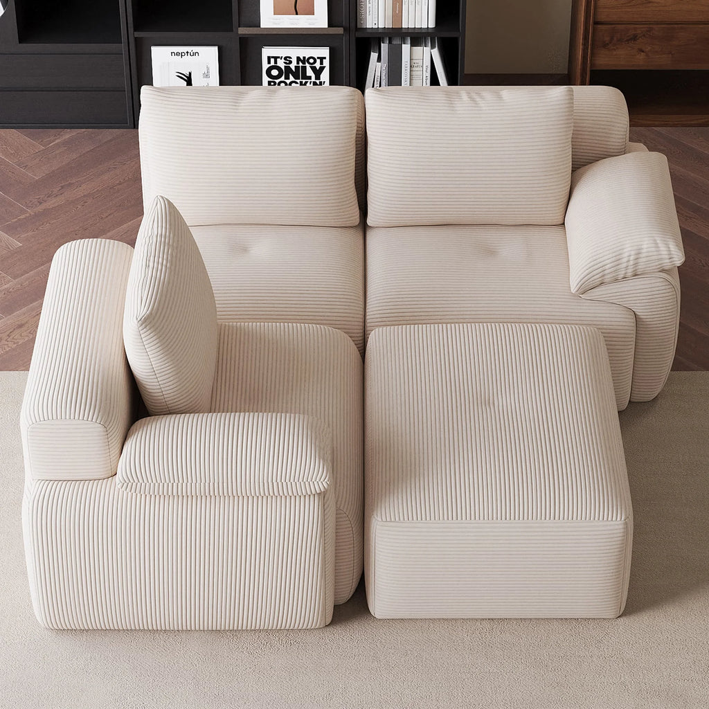 Canapé modulaire, canapé d’angle en forme de L avec ottoman, rembourrage en mousse à haute densité, assise spacieuse, canapé pour salon, tissu en velours côtelé, mobilier moderne pour la maison, idéal pour un salon
