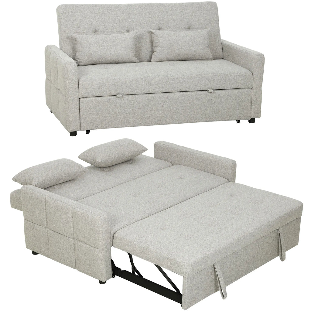 HOMCOM Canapé convertible 2 places 3 en 1, canapé-lit clic-clac 137x180cm, tissu lin, marron clair