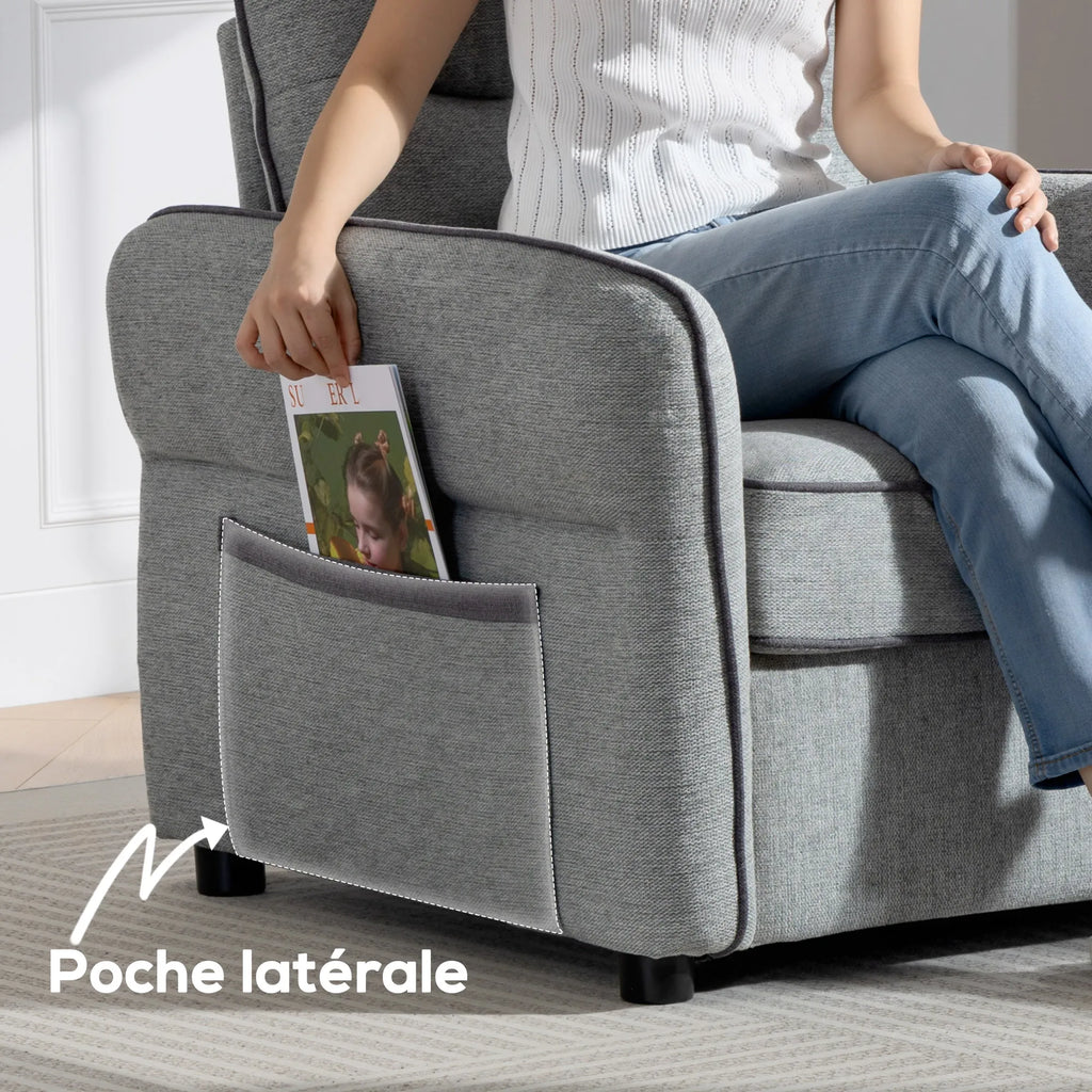 HOMCOM Fauteuil de salon en velours égyptien 80 cm, assise et dossier rembourrés, poche latérale, style contemporain, sofa pour