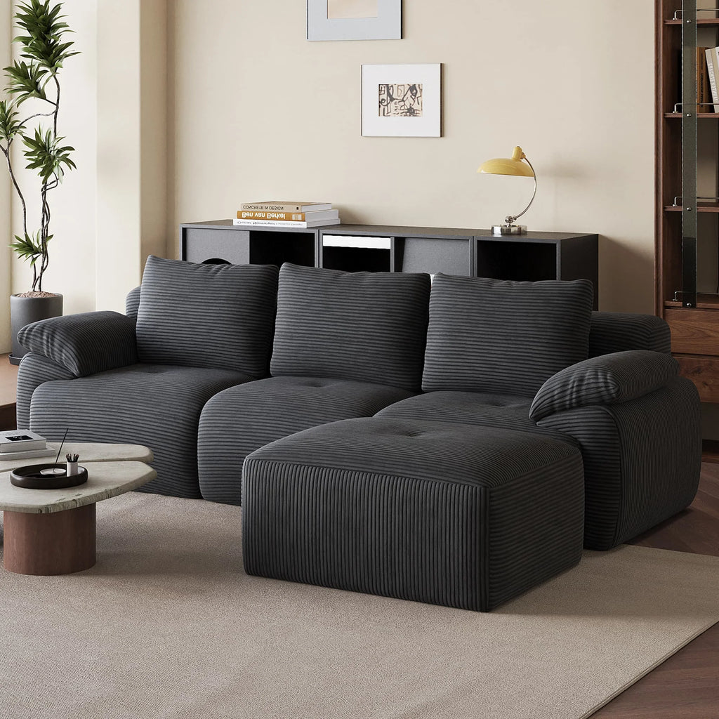 Canapé modulaire, canapé d’angle en forme de L avec ottoman, rembourrage en mousse à haute densité, assise spacieuse, canapé pour salon, tissu en velours côtelé, mobilier moderne pour la maison, idéal pour un salon