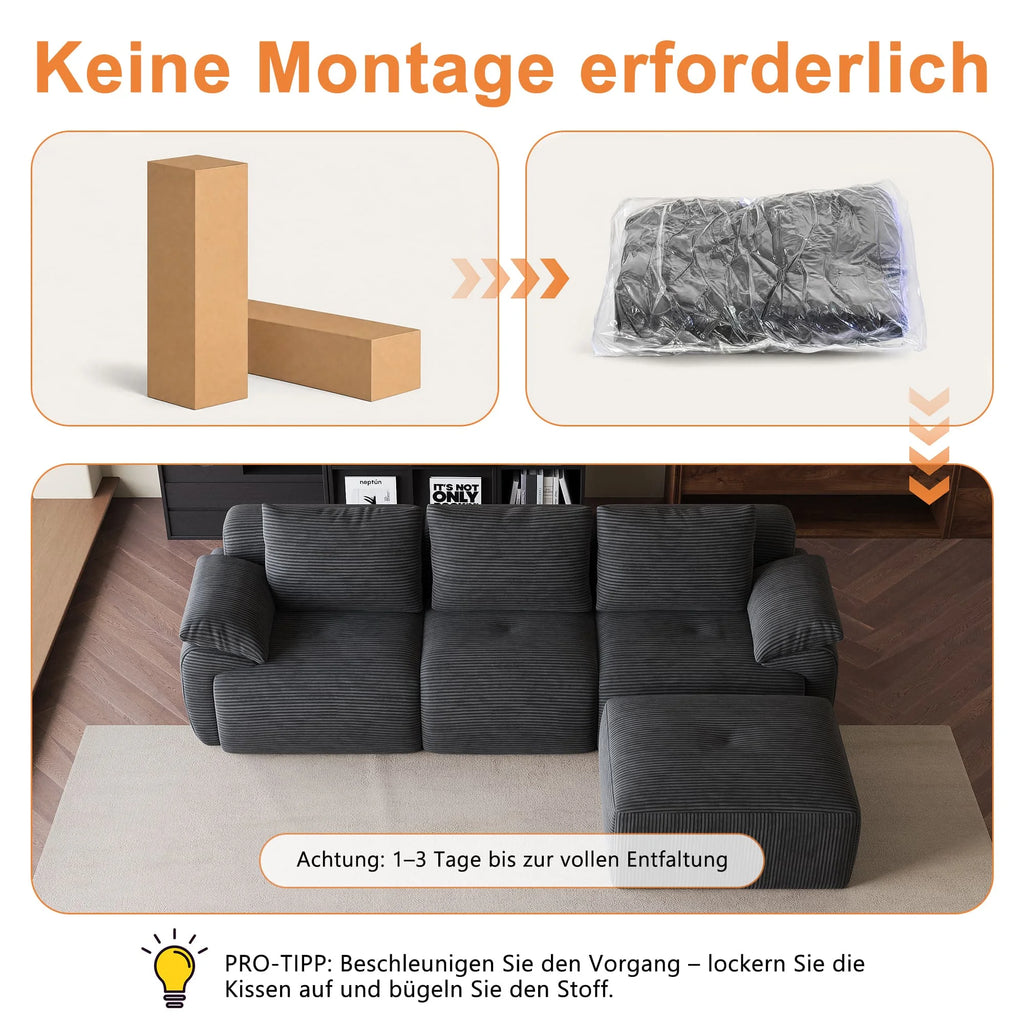 Canapé modulaire, canapé d’angle en forme de L avec ottoman, rembourrage en mousse à haute densité, assise spacieuse, canapé pour salon, tissu en velours côtelé, mobilier moderne pour la maison, idéal pour un salon