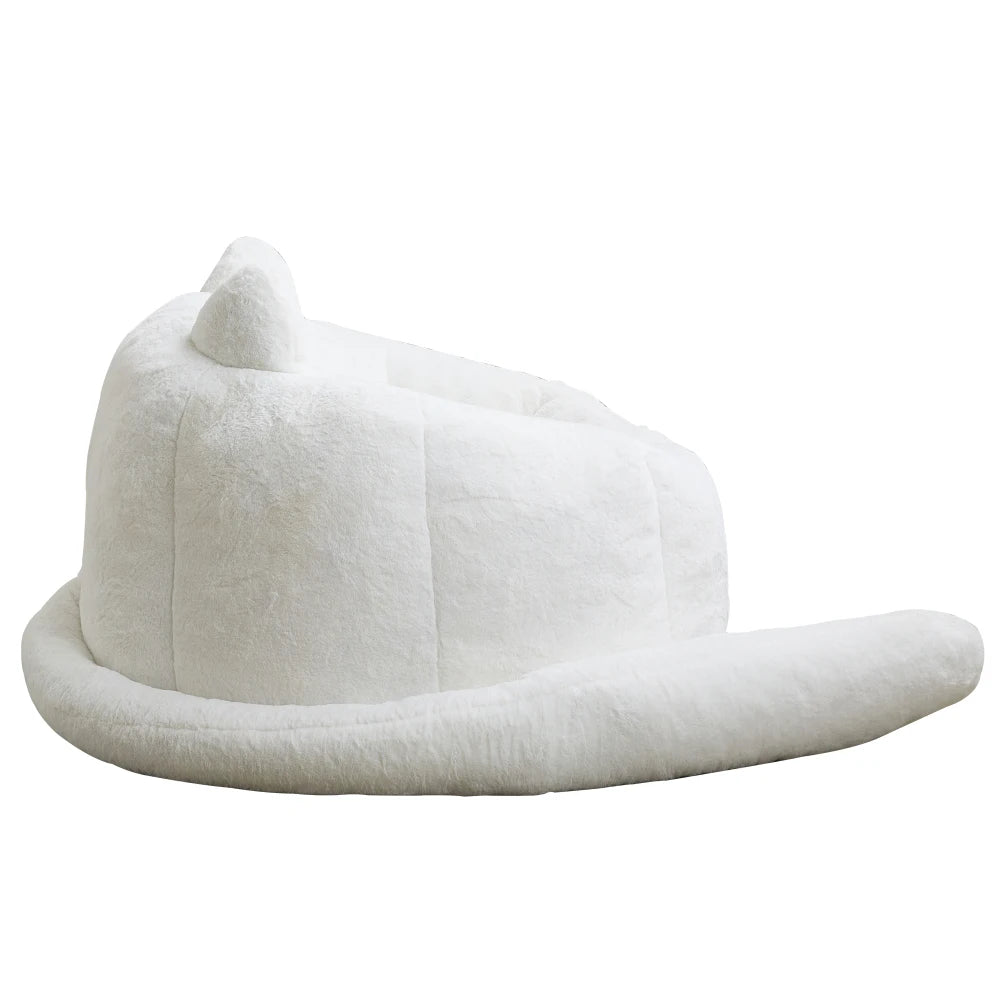 Canapé en forme de chat avec long pouf pour adultes, sans installation, adapté à divers environnements tels que le salon, la chambre à coucher, etc. Détendez-vous et profitez de la vie, blanc.